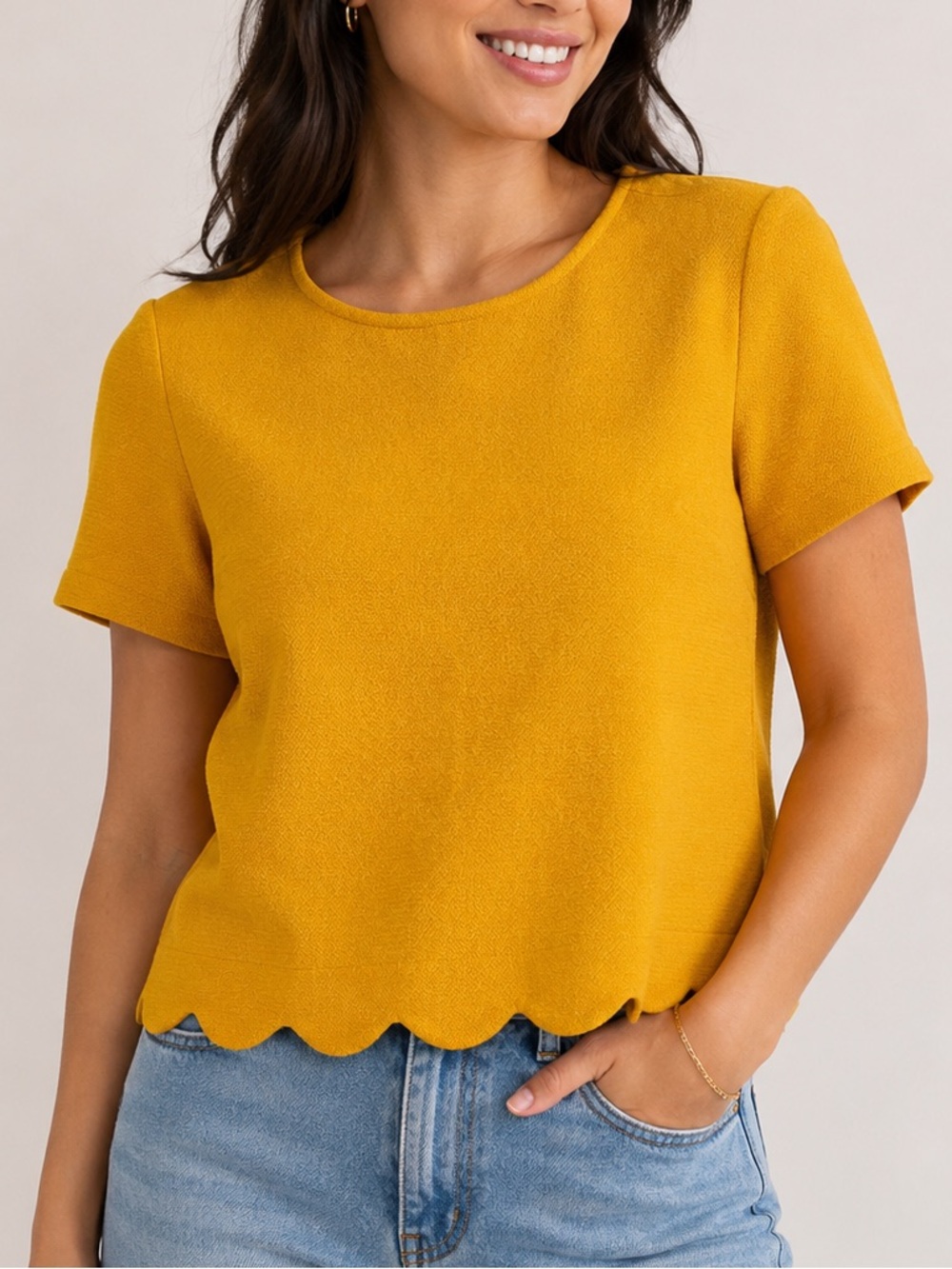 Twik Simons Mustard Yellow Scalloped Hem Textured Crop Top XS